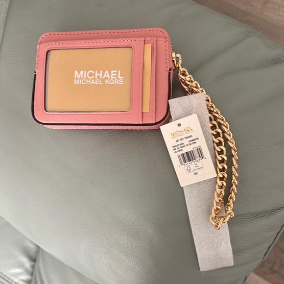 Nwt Michael Kors Vintage Primrose Leather Card Holder with Gold Chain - Picture 2 of 6